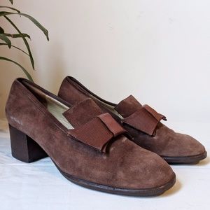 60s Dusty Rose Brown Suede Loafers Oxford Heels 8
